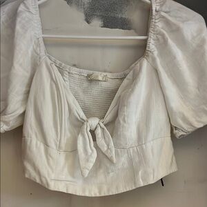 Altar'd State White Puff Sleeve Crop Blouse with Tie Front